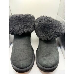 UGG Australia Black Suede Shearling Fur Cuff Ankle Boots Women's‎ Size 9